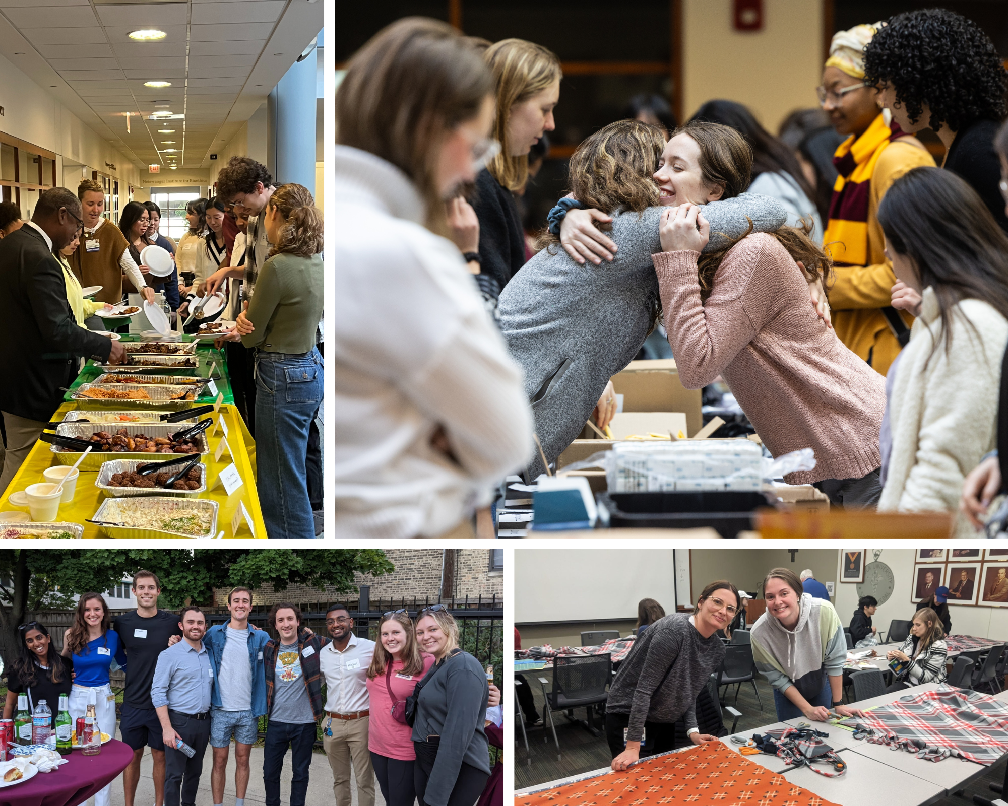 Four photos of Loyola Chicago HSC students participating in community building events.